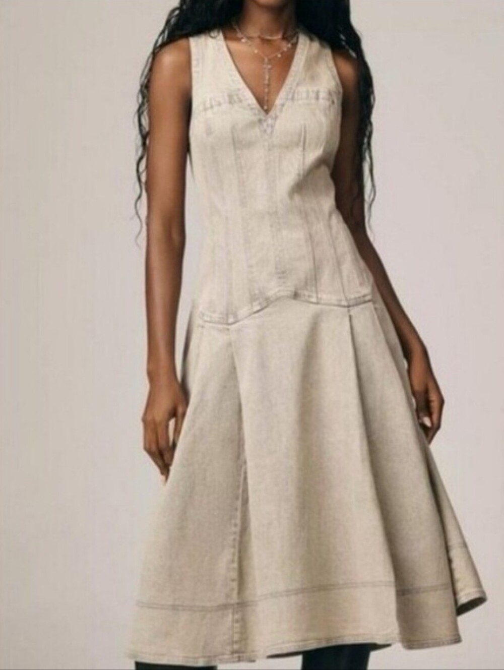 Anthropologie Pilcro Sleeveless V-Neck Drop Waist Corset A-Line Midi Dress